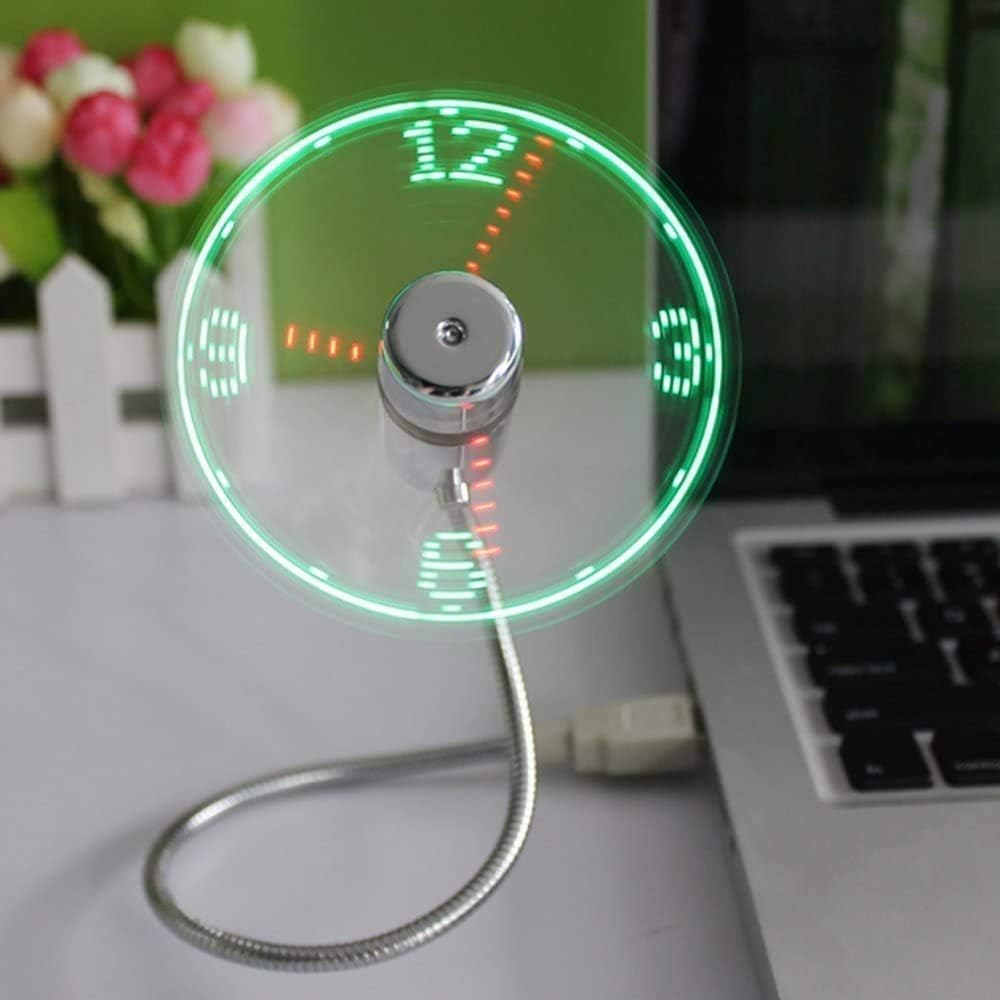 USB LED Fan, Mini LED Clock Fan with Flexible Gooseneck, Personal Silent Laptop Fan USB Powered for Home Office