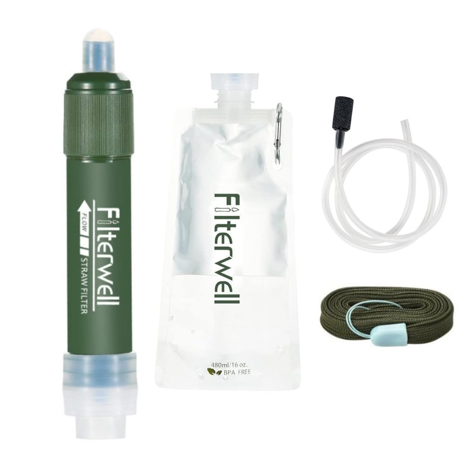 Personal Water Filter, 4000L Portable Water Filter Kit for Camping, 0.01 Micron Filter, Remove 99.9% Bacteria, Outdoor Survival Equipment