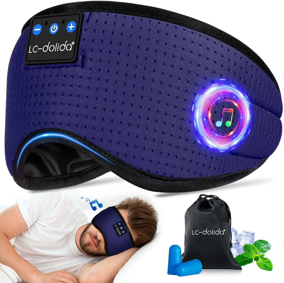 Bluetooth Sleep Mask Headphones for Women Men,100% Blackout 6A Ice Silk Deep Eye Mask Headphones Can Play 14 Hours,Sleep Aids for Adults Eye Covers with Travel Bag & 2 Sleep Earplugs